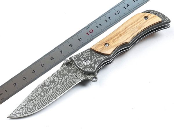 6 uds cuchillo plegable Flipper de alta calidad 440C hoja de punto de caída acero + mango de madera asistido cuchillos de carpeta de apertura rápida