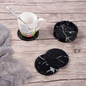 6 stks Home Decor Marmeren PU Lederen Ronde Square Drink Coasters Placemat Cup Mat Pad Houder Keuken Servies Keukenaccessoires 210706