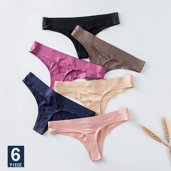 6 pièces culottes String en soie glacée Sexy G String slips sans couture tongs femmes culotte de sous-vêtements pour filles dames Panty302B