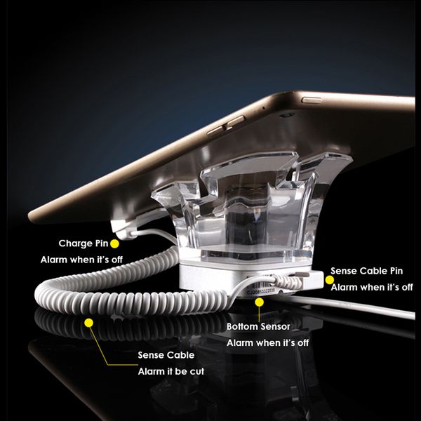 Soporte de exhibición de acrílico con alarma antirrobo de seguridad para iPad, 6 uds., soporte antirrobo con alarmas y función de carga para tableta, tienda minorista