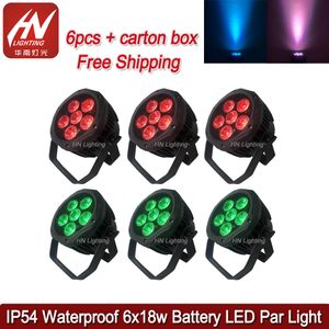 6pcs wireless dmx battery outdoor up lights 6*18w RGBWA UV 6in1 led flat par waterproof stage effect dj wedding uplighting