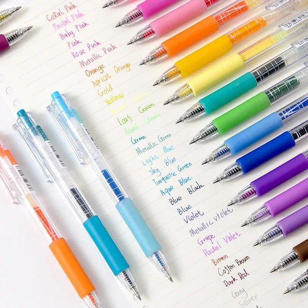 6 piezas Jugo Color Pen Pen Pen Ball Pens Multi 36 Colors Rainbow Retro Metallic Marker Liner Dibujo de arte suministros F520