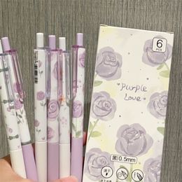 6pcs kawaii rose gel stylo violet sèche rapide encre noire de retour à l'école papeterie esthétique stylo accessoires de bureau