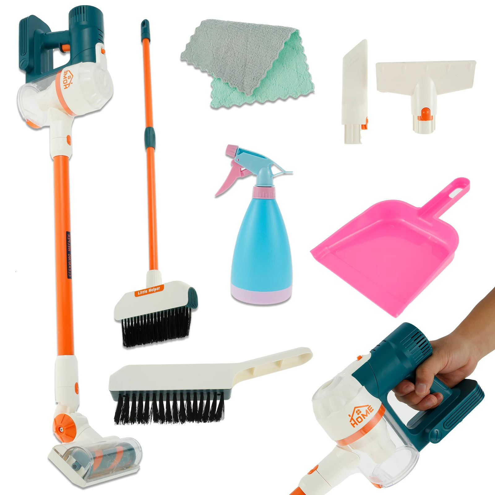 6 pçs crianças conjunto de limpeza realista jogar casa brinquedo vassoura mop espanador escovas para limpeza educacional 240103