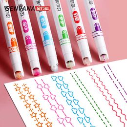 6pcs Lace Roller Highlighter Curve/Wave/Clouds/Art Marker Pen Hand Account schilderen Kopie Kranten Border Overzicht
