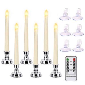 6 stks LED elektronische kaarsen ivoor raamkaars met timer afstandsbediening en kaarshouder batterij uitgevoerd voor tafel kerstcoratie H1222