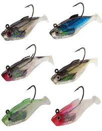 Señuelos de pesca Jigging láser con ojos 3D realistas, 6 uds., Swimbaits, cabezal de plantilla de silicona suave, pesos de plomo reales, Bait7480008