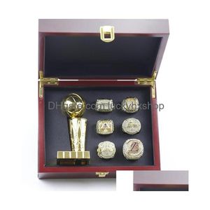 6pcs LK Basketball Bryant Team Champions Championnat Bague Ensemble avec boîte en bois Trophée Souvenir Hommes Femmes Garçon Fan Brithday Cadeau 2023 Salut Dhwba