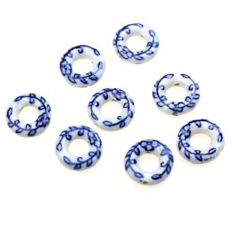 6 -stcs/lot 18 mm keramische losse kraal blauw en wit dubbel gat nostalgie diy armband ketting oorbellen voor vrouwelijke sieraden maken