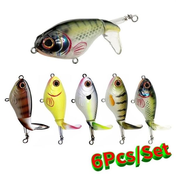 6pcs / lot 75mm 17g crayon leurre ensemble topwater spinner leurres de pêche bar whopper plopper grenouille à la traîne pesca whopper plopper 220107265L