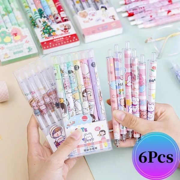 Stylos à Gel dessin animé, 6 pièces/lot, stylos d'école pour écrire esthétique, papeterie Kawaii, ensemble de crayons à encre