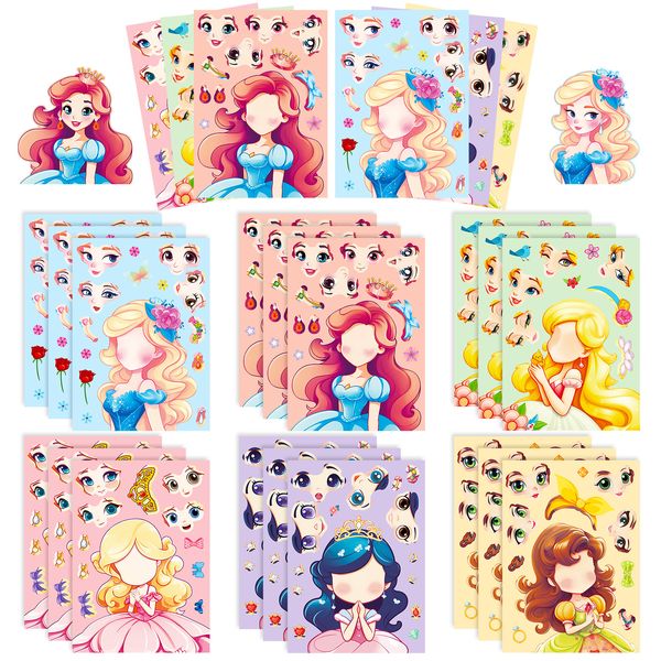 6 piezas lot Cartoon princesas pegatinas niños hacen una cara pegatinas anime de anime chicas pegatinas de bricolaje de bricol