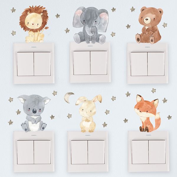 6 pièces/lot dessin animé interrupteur autocollants mignon éléphant Panda lapins prise de courant autocollants enfants chambre autocollant mural bébé chambre stickers muraux