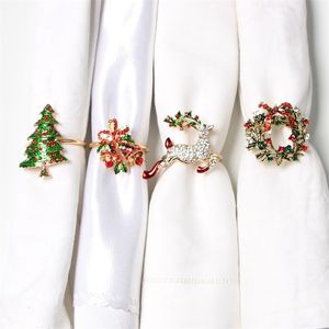 6pcs / lot série de Noël Elk Garland arbre de Noël cloches serviette anneau serviette bouton papier serviette anneau 201124