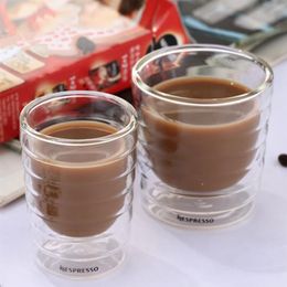6pcs / lot double couche résistance à la chaleur protéines de lactosérum tasses à café Nespresso tasse à café expresso verre thermique 150 ml cadeaux L0309277L