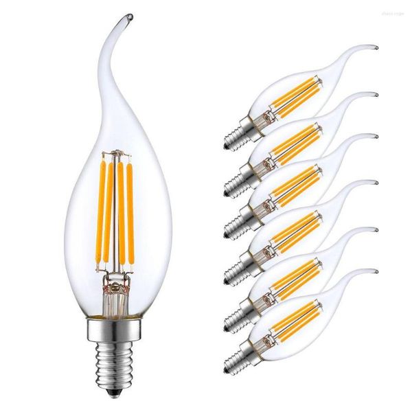 6pcs/lote E14 Bulbo de vela LED Edison Lámpara de filamamento retro cálido/blanco frío 2W/4W/6W C35 Luz de araña