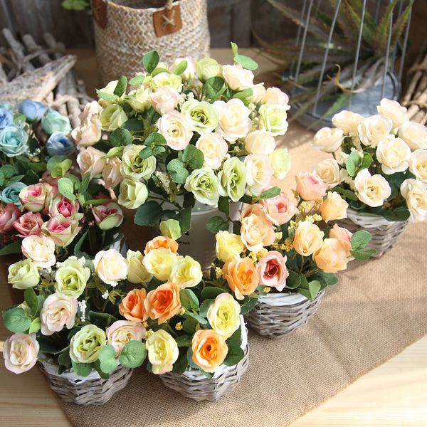 Bouquet de roses persanes artificielles, vente en gros d'usine, 6 pièces/lot, tête de fleur en étoile, décoration murale pour la maison