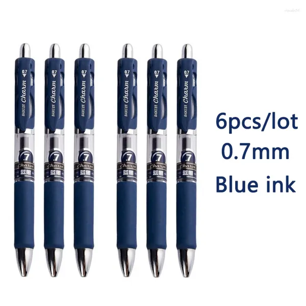 6pcs / lot gel stylo 0,7 mm noir / bleu marine encre supérieure de qualité bonne écriture des stylos