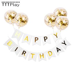 6 stks veel Gouden Confetti Ballonnen 12 inch Opblaasbare Verjaardag Ballon Witte Gelukkige Verjaardag Banner Party Decoratie Supplies265D7473231