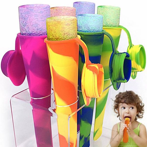 6 unids/lote molde para paletas de hielo con tapa adjunta silicona Push Up Ice Cream Jelly Lolly Pop Maker