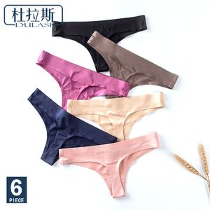 6 unids / lote Tanga de seda de hielo Bragas Sexy G String Briefs Tangas sin costuras Ropa interior de mujer Bragas para niñas Damas Panty DULASI LJ200822