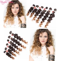 Freeshipping 6 stks / partij Jerry Curly Freetress Hair voor One Head Ombre Brown Synthetic Hair Extension Curly Crochet Purple Vlechten Haar