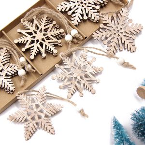 6pcslot multi-christmas neige pendants en bois ornements artisanat en bois suspendu cadeaux décorations d'arbre y201020