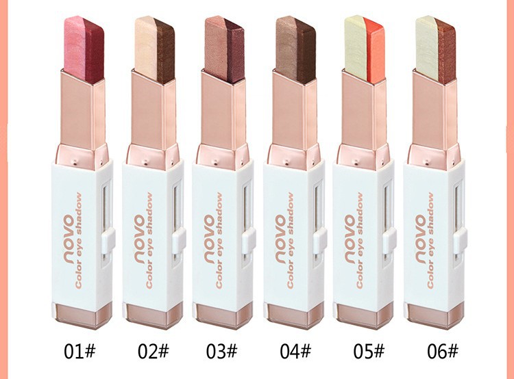 6 stks / partij Novo Color Eye Shadow 6 verschillende kleuren 3.8G fluwelen gradiënt kleur oogschaduwstick gratis verzending