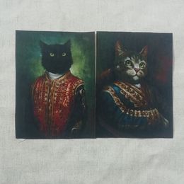 6pcs/lot quilt court katten hand geverfd schilderij ontwerp ontwerp decoratieve schilderijen katten stof handwerk diy stof heer 15*20 cm