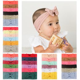 6 stks/partij Peuter Effen Kleur Nylon Haarband Leuke Handgemaakte Strik Elastische Brede Hoofdband Baby Hoofddeksels Haaraccessoires