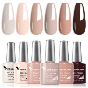 Venalisa – Kit de vernis à ongles Gel, longue durée, couleur naturelle, couleur marron, terre, café, couche de Base en caoutchouc, gelée, 6 pièces/lot, 240108