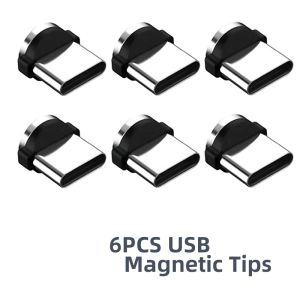 6pcs Conseils magnétiques pour le câble magnétique rond Micro USB Type C Magnet Remplacement Adaptateur de bougie de poussière de téléphone mobile pour iPhone