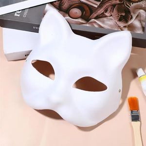 6pcs masker Cat maskerade blanco maskers wit dier leeg gezicht vrouwen diy Halloween cosplay feest kind vrouw therian wolf kostuums 240430