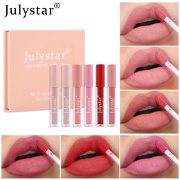 Juego de lápiz labial líquido con brillo de labios mate, 6 uds., maquillaje de base, paquete de brillo de labios rojo para niñas y mujeres Julystar9701A