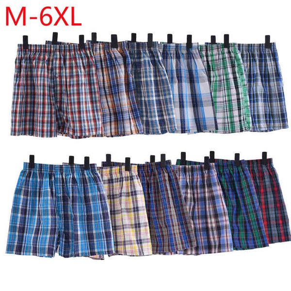 6 unids para hombre ropa interior boxeadores pantalones cortos casuales algodón calzoncillos calzones de calidad a cuadros suelta cómoda ropa de hogar flecha rayada bragas H1214