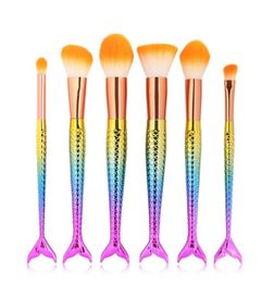 6PCS Mermaid Pro Make-up Kwasten Set Foundation Blending Poeder Oogschaduw Contour Concealer Blush Cosmetische Schoonheid Make Up Kits Tool5978807