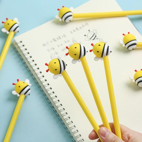 Mini bolígrafo de abeja voladora amarilla de 6 uds., bolígrafo de tinta de Gel negro, bolígrafos para escribir, suministros escolares de oficina bonitos H6983