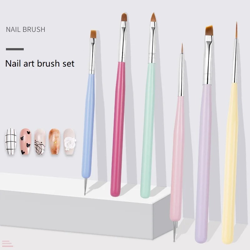 6st nagelkonst borste design tips målning ritning snidning prickande penna akryl gel uv polsk verktyg manikyr