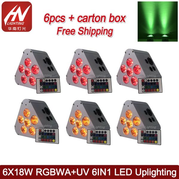 6 pièces Akku éclairage LED par50 DJ lumières 6x18w alimenté par batterie RGBWA UV 6in1 sans fil DMX Par rondelle murale pour fête d'événement de mariage