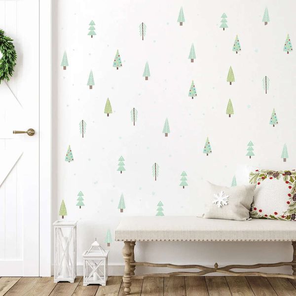 Autocollants muraux d'arbre vert, nouveau Style de dessin animé, pour chambre d'enfants, salon, salle de classe, décoration murale, 6 pièces