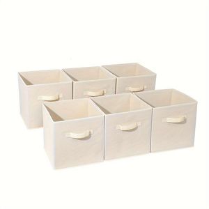 6 pièces boîtes non tissées, 11 pouces, cube pliable carré sans couvercle avec une poignée, adaptées aux armoires, penderies, pièces, buanderies, rangement de finition de la maison