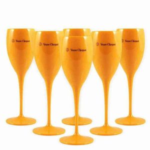 6 stks Oranje Plastic Champagne Fluiten Acryl Party Wijn Coupes Glas VCP Champagne Fluiten Goblet Plastic Veuve Cups L22062437375331778