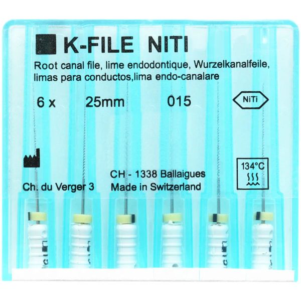 6pcs / pack 21/25 mm dentaire k-file niti flexible endo root canal k fichiers à la main utilise des instruments de dentisterie en titane en nickel endodontique