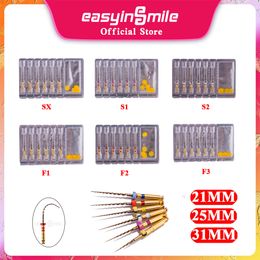 6pcs/pack easyInsMile tandheelkundige gold-bestanden niti x-pro grote taper roterend endodontisch bestand sx s1 f1 f2 f3 21 mm 25 mm 31 mm 31 mm