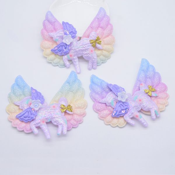 6pcs Rainbow Wing Decor décor de cheval pEgasus Applique pour vêtements Chaussures Chapeau Patches de couture bricolage Clips de coiffure ACCESSOIRES