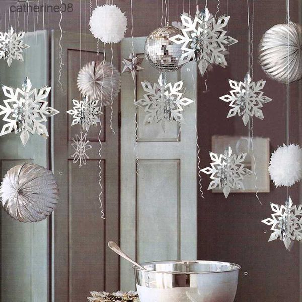 6 piezas de papel artificial copos de nieve Garland Frozen Party Supplies decoración de Navidad colorido árbol de Navidad adornos colgantes nieve L230621