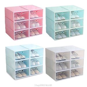 6 stks plastic schoenendoos stapelbare opvouwbare schoen organizer lade opbergkoffer met flipping duidelijke deur dames mannen s11 20 dropship 210309