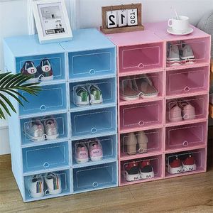 6pcs chaussures en plastique case épaissie boîtes de tiroirs transparents colorés colorés Boîte empilable Organiseur Boîte 211102