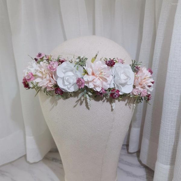 6 uds. Diadema con corona de flores de princesa, accesorios para el cabello para mujer, sombrero para la cabeza de boda, decoración, guirnaldas florales para niñas