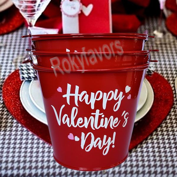 6 pièces rouge/rose saint valentin petit seau en métal boîtes à bonbons porte-bonbons paquet de chocolat biscuit idées de décoration de table de fête 4 